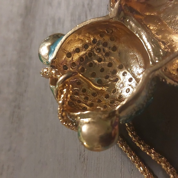 Betsey Johnson Gold Toned Blue Rhinestone Teddy Bear Red Heart Pendant Necklace - Picture 11 of 17